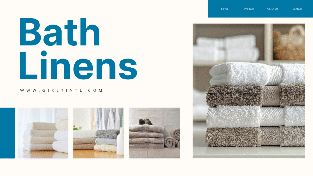 A stack of freshly folded, plush white hotel towels displaying the Giret International logo, highlighting their thickness and quality.