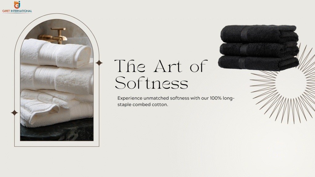 Soft and durable hotel bath linens by Giret International – white cotton towels designed for hospitality.
