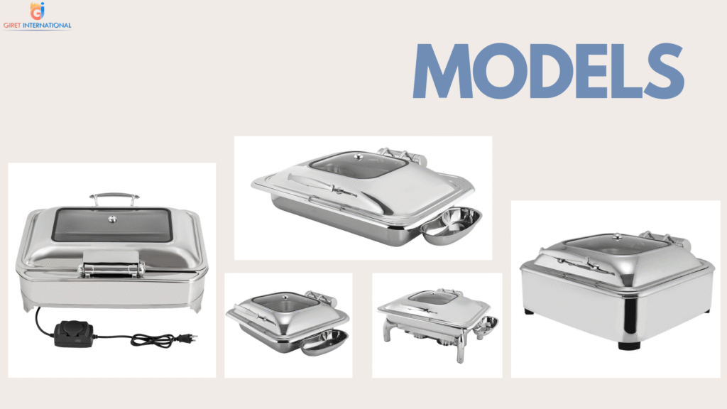High-quality chafing dishes built with premium stainless steel and toughened glass lids, delivering durability, long-lasting performance, and refined presentation for luxury hotel buffets.