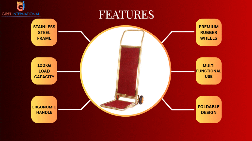 Compact GIRET Guest Luggage Trolley in villa setting, ideal for premium hospitality solutions and 2025 trends.