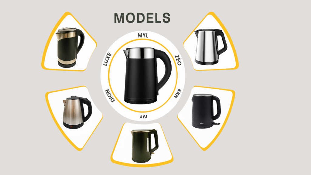 Stainless steel GIRET Electric Kettle with double-layer safety in a boutique hotel suite.