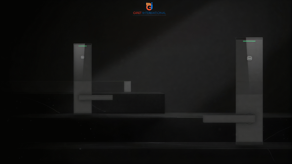 RFID locks by Giret installed on a luxury hotel room door, ensuring secure, contactless guest access and modern hospitality design.