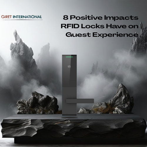 Luxury resort corridor with Giret RFID locks on each room door, delivering style, security, and a smart contactless guest experience.