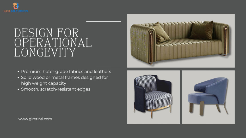 Giret Furniture sofa set enhancing five-star hotel interiors with elegance, comfort, and contemporary design aesthetics.