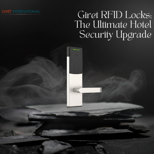 RFID locks by Giret installed on a luxury hotel room door, ensuring secure, contactless guest access and modern hospitality design.