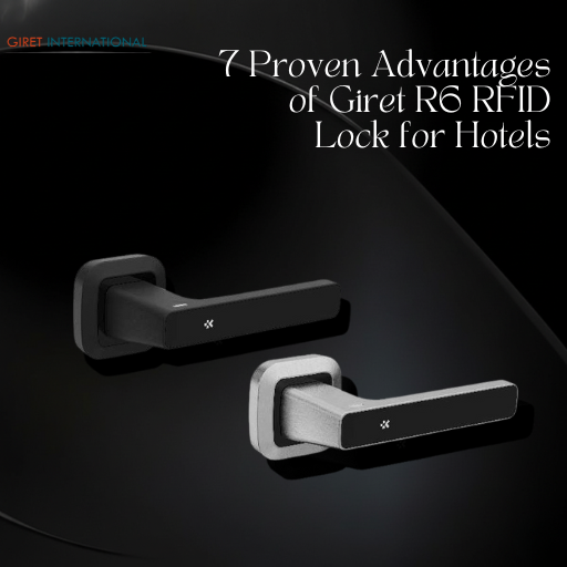 Premium Giret R6 RFID Lock installed on luxury hotel door offering smart keyless access