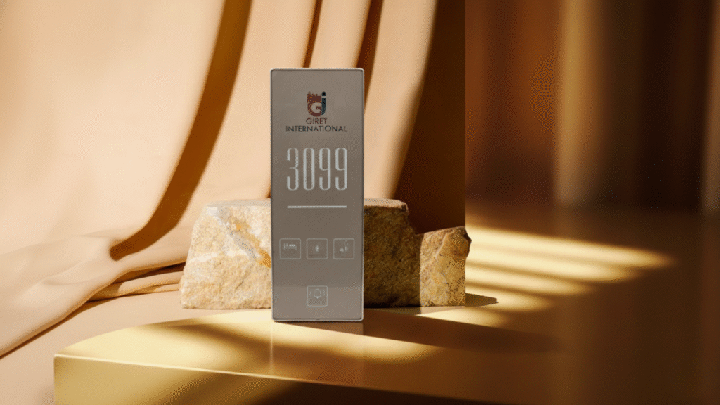 Premium SS304 Metallic Hotel Room Number Panel featuring a brushed steel finish, ideal for high-durability, fireproof hospitality spaces.