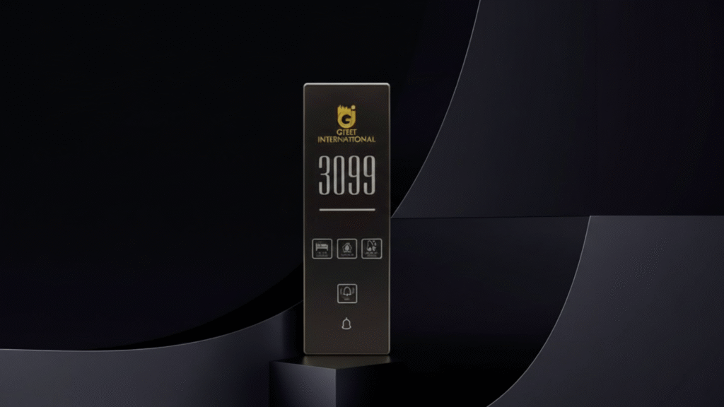 Smart Hotel DND Panels with LED indicators in luxury room.