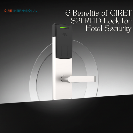 Sleek brushed-metal GIRET S21 RFID Lock providing advanced Aero Sleep-style design aesthetic for hotels and resorts