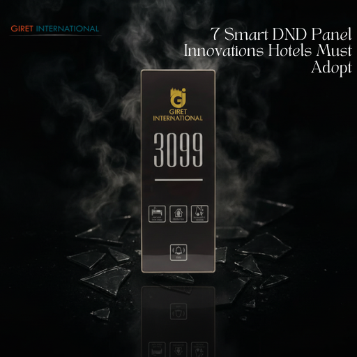 Smart Hotel DND Panels with LED indicators in luxury room.