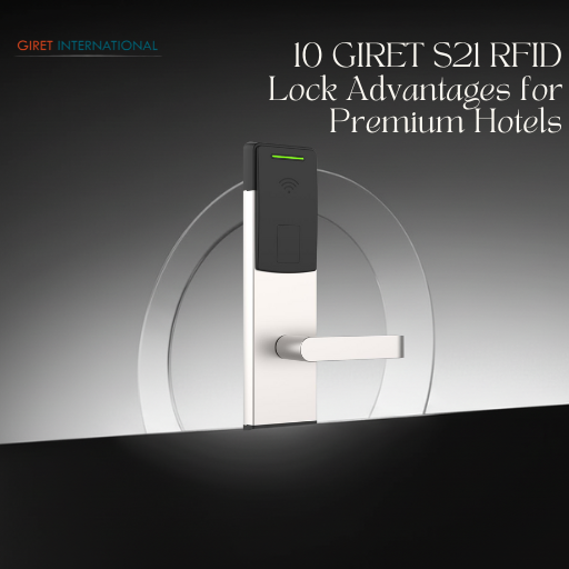 Sleek brushed-metal GIRET S21 RFID Lock providing advanced Aero Sleep-style design aesthetic for hotels and resorts