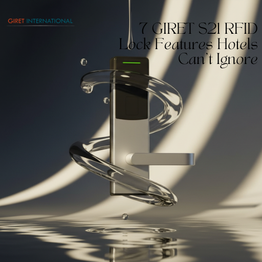 Professional product display of GIRET S21 RFID Lock highlighting anti-sag handle design and smart low-battery alert