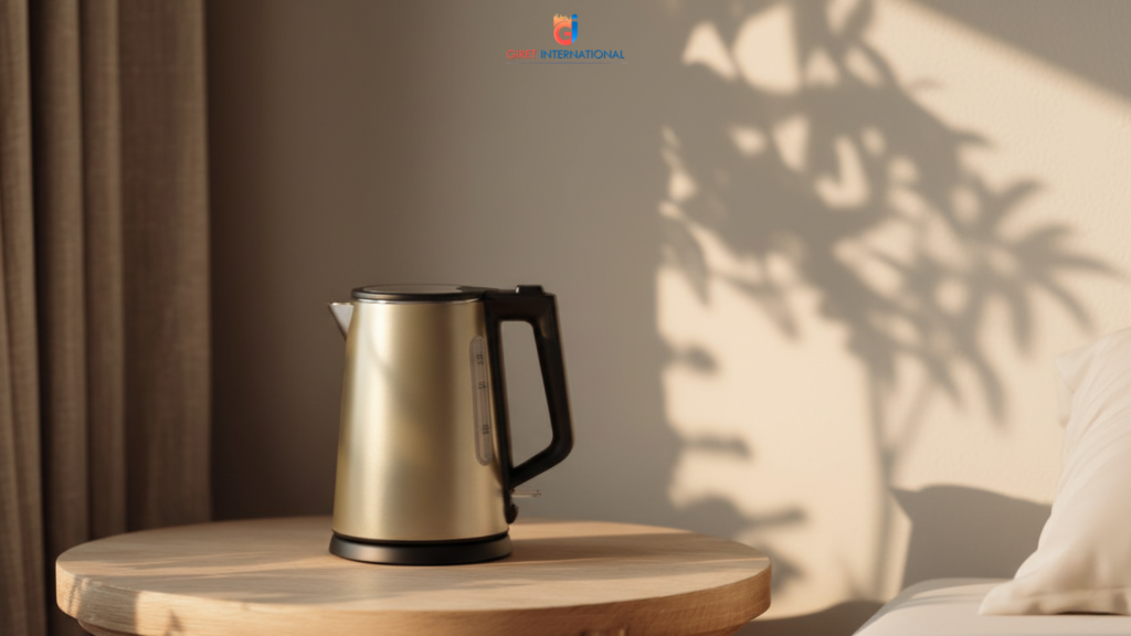 Electric kettle in hotel guest room for hot water convenience