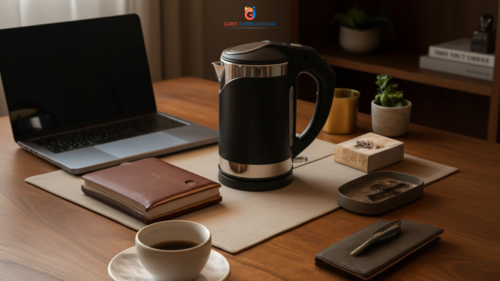 Luxe Electric Kettle used in premium hotel guest room setup