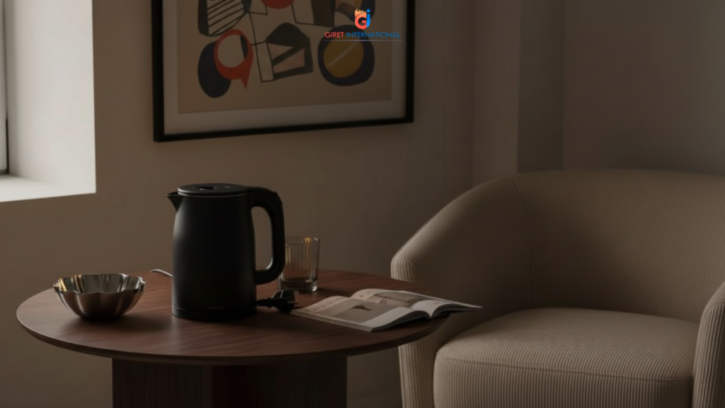KKN electric kettle used for in-room tea and coffee preparation