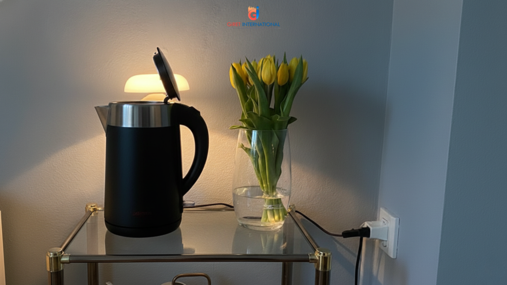 MYL Electric Kettle with double-wall safety design for hotel rooms