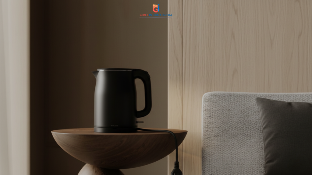 KKN electric kettle designed for hotel room safety and daily guest use