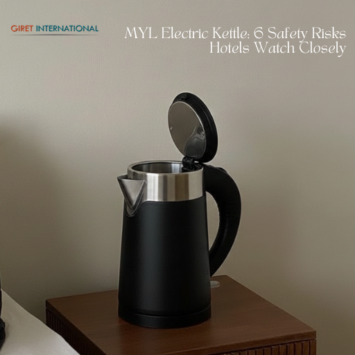 MYL Electric Kettle black finish with water window for guest rooms