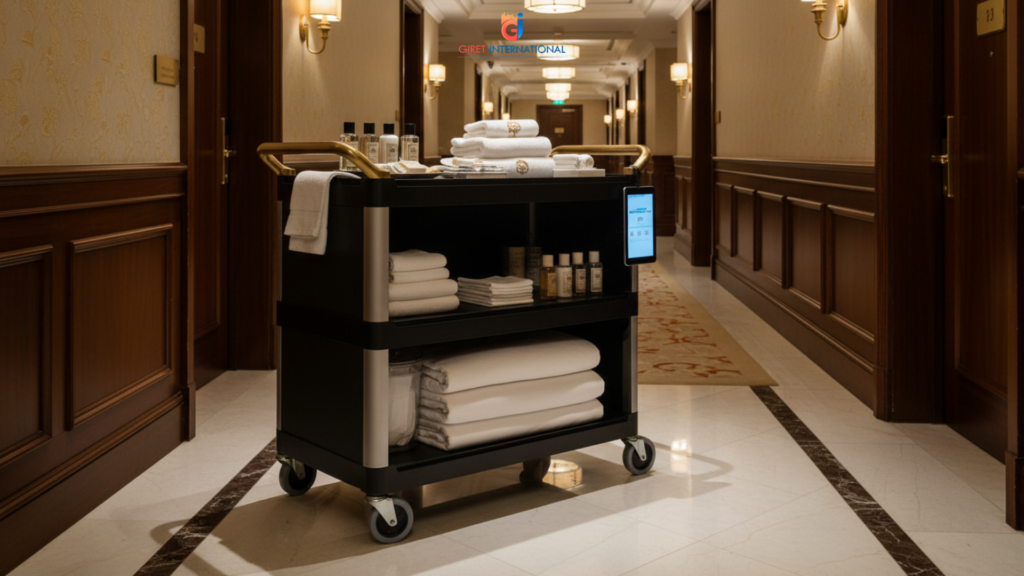 Giret housekeeping trolley black color enclosed utility cart