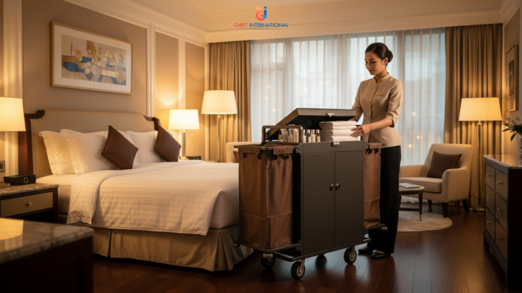 Giret housekeeping trolley designed for staff efficiency and hygiene