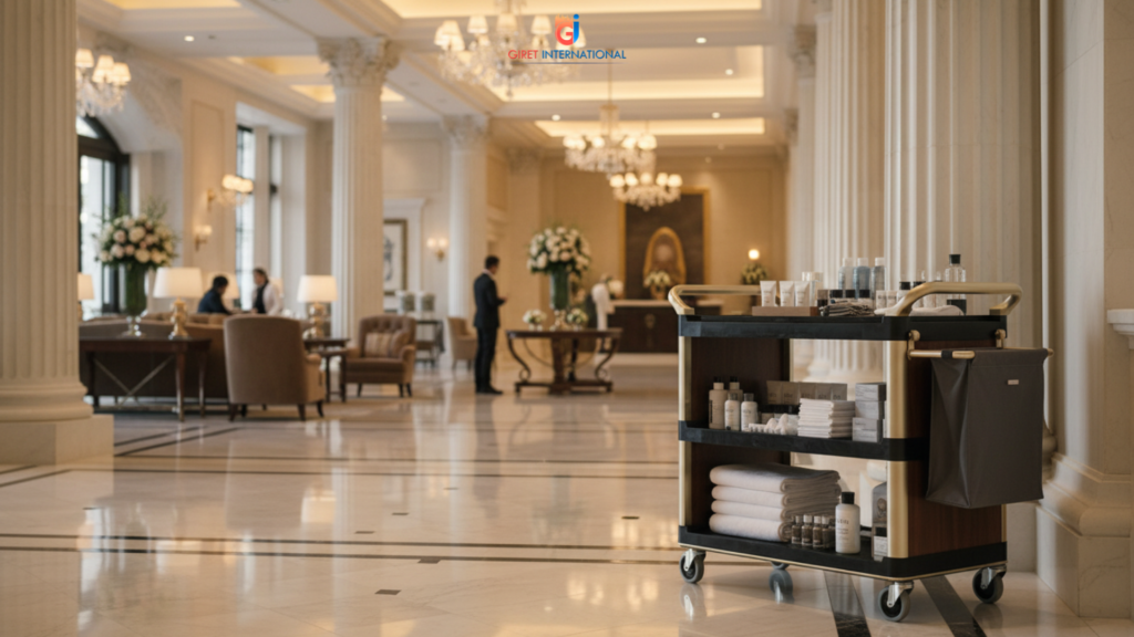 Enclosed housekeeping trolley by Giret for hospitality operations