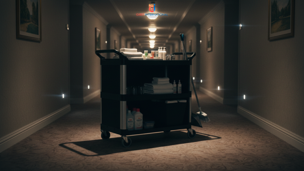 Professional housekeeping trolley by Giret with closed sides