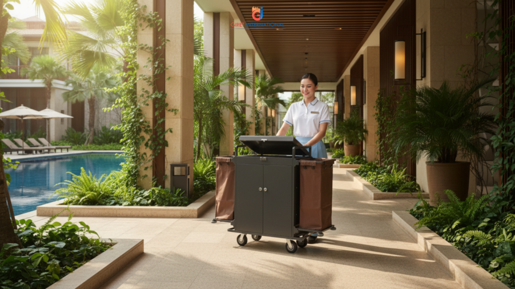 Giret housekeeping trolley for hotels with collapsible MS powder coated design