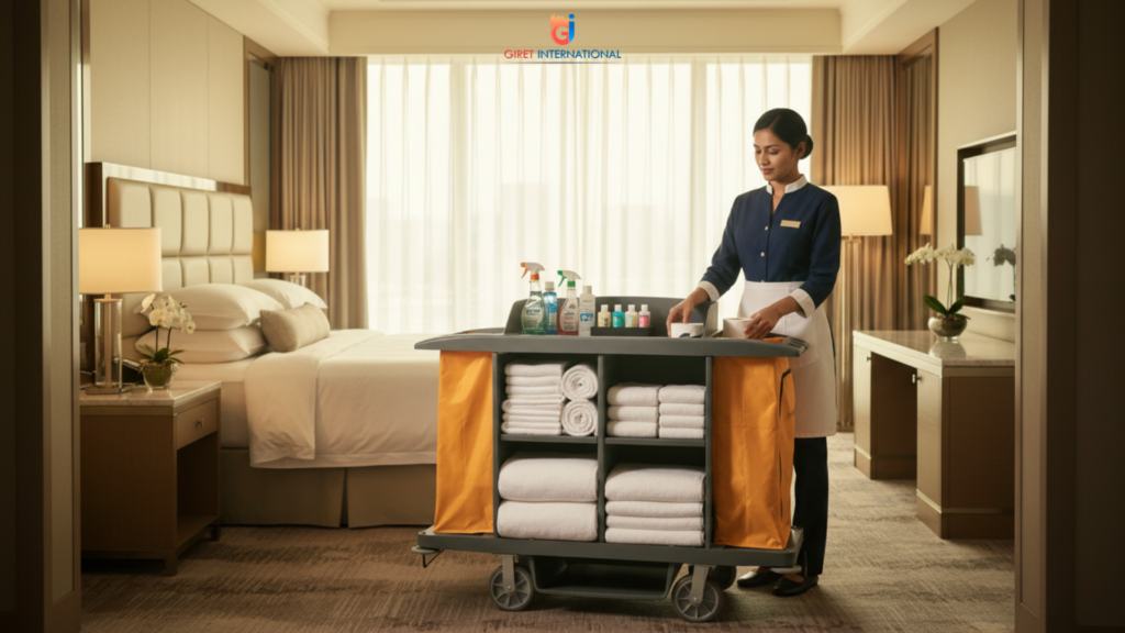 Giret International fiber housekeeping trolley for staff efficiency