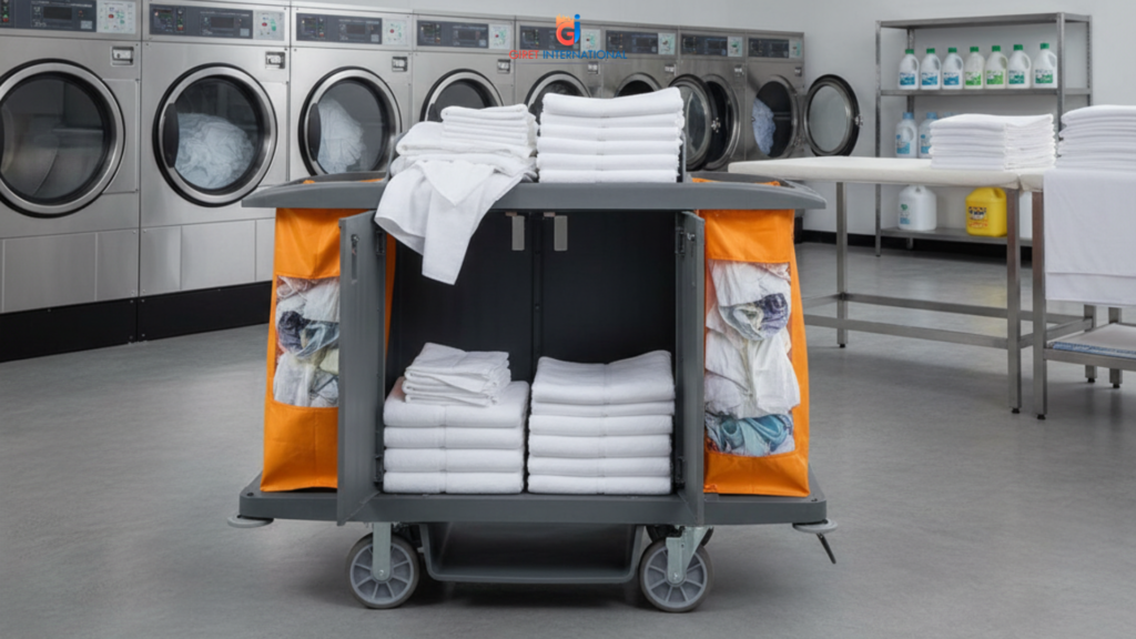 Giret International fiber housekeeping trolley with dual canvas bags