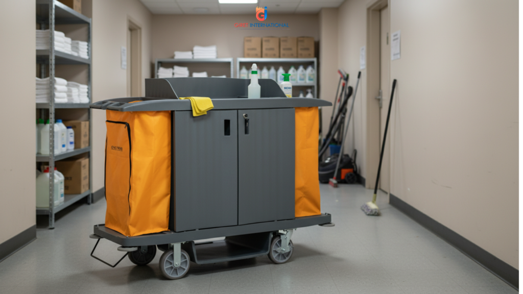 Hotel fiber housekeeping trolley with wheels for efficient housekeeping staff