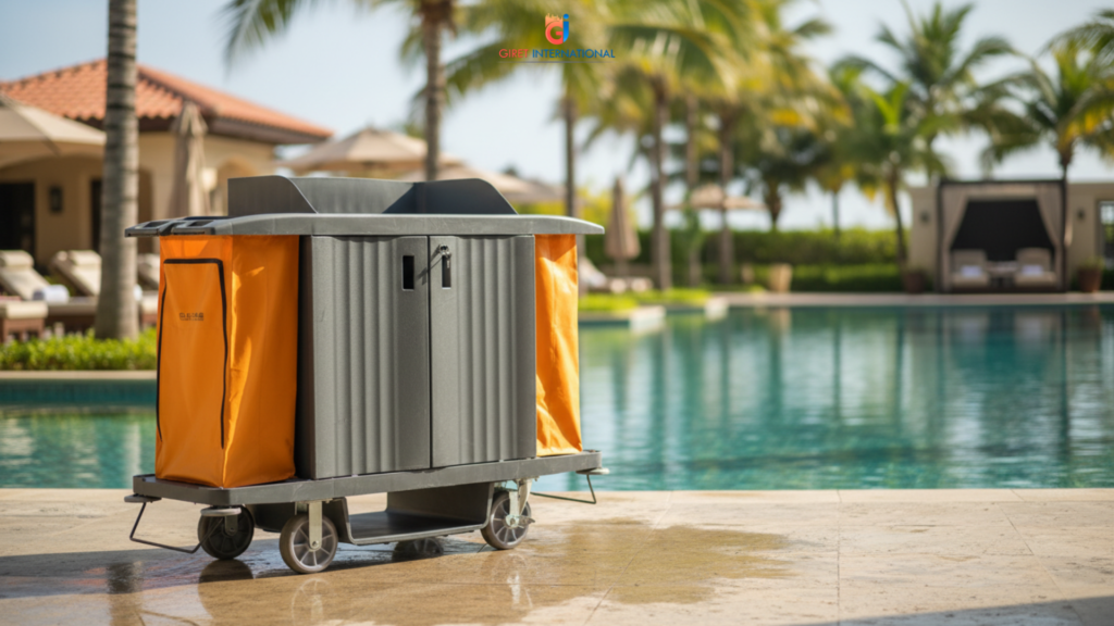 Heavy duty fiber housekeeping trolley for hotel room service and maintenance