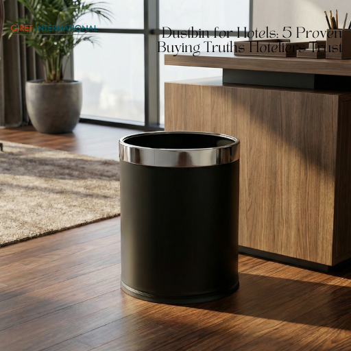 Modern trash bin in hotel setting