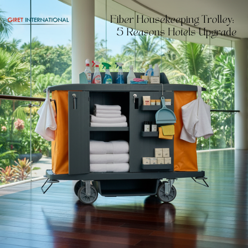 Giret fiber housekeeping trolley with organized shelves and storage