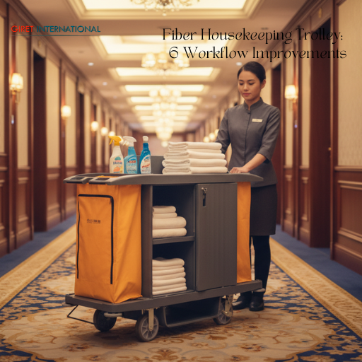 Giret fiber housekeeping trolley with fixed amenities holder on top