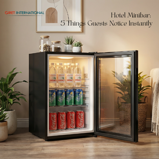 Hotel mini fridge glass door model by Giret International