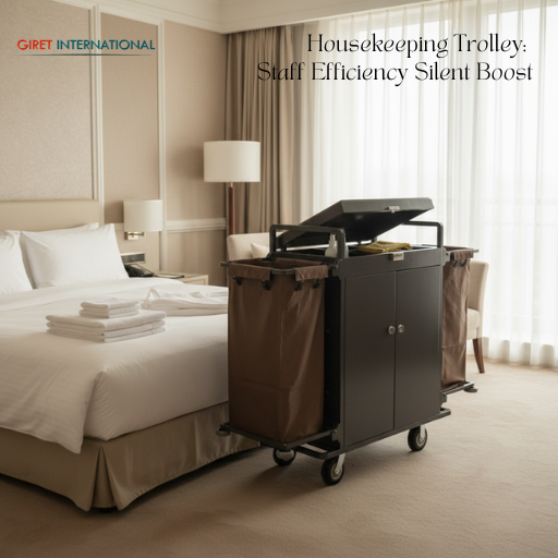 Giret housekeeping trolley with fixed amenities holder and top lid