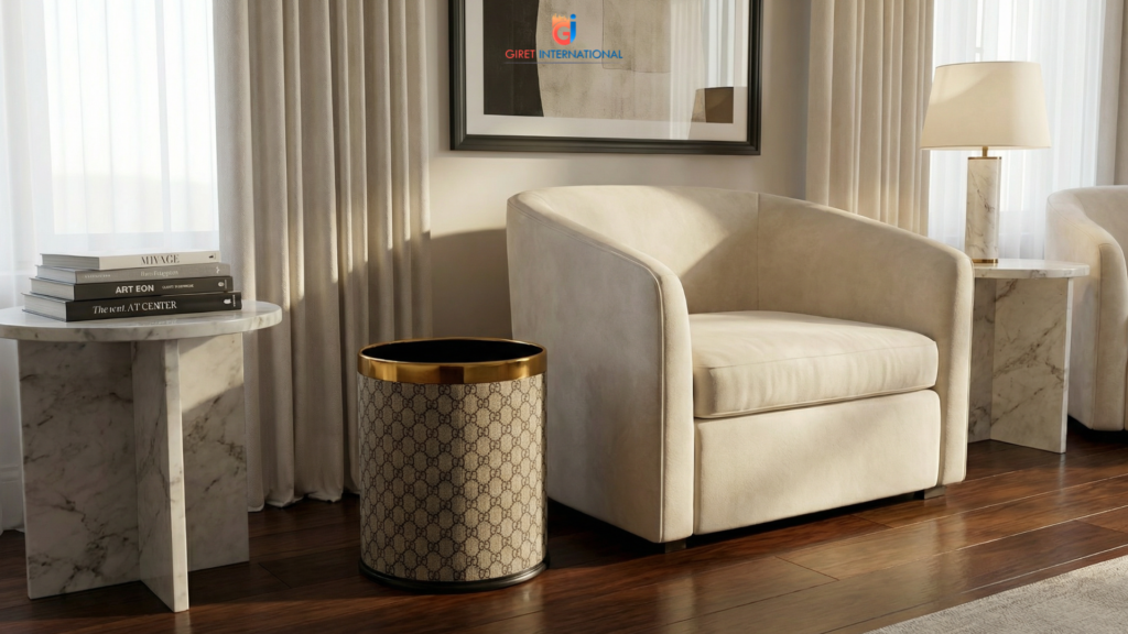 Durable dustbin for hotels manufactured for hospitality use by Giret