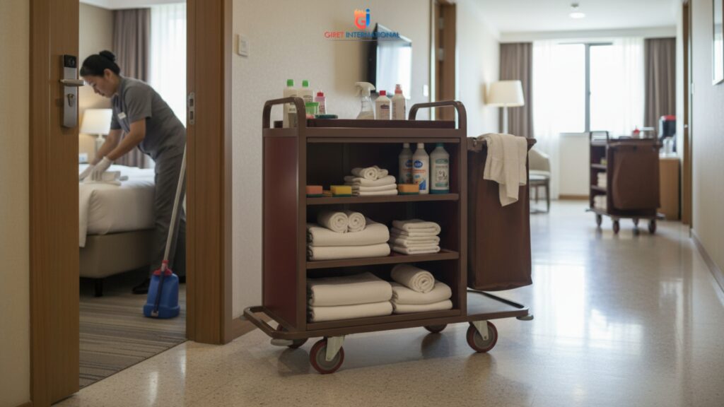Single housekeeping trolley ideal for small and mid-size hotels