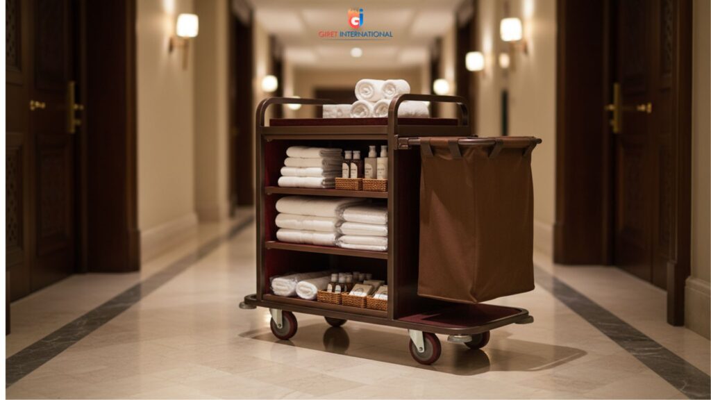 Heavy duty single housekeeping trolley for hospitality industry