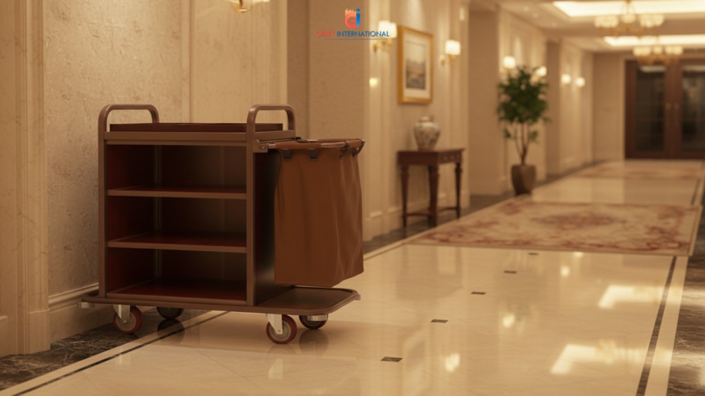 MS powder coated single housekeeping trolley for daily hotel use