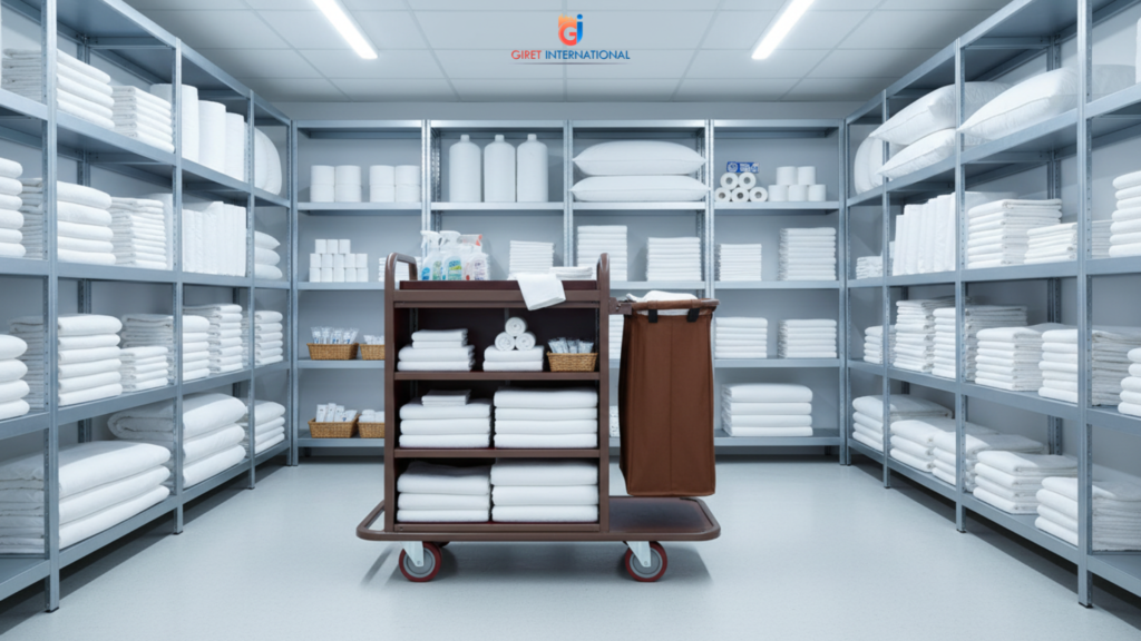 Single housekeeping trolley for hotels with MS powder coated body