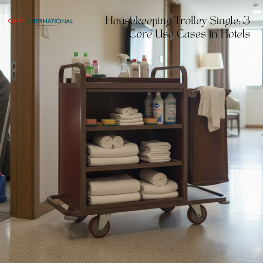 Single housekeeping trolley for efficient room cleaning workflow