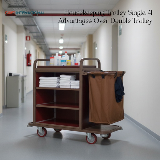 Space saving single housekeeping trolley for hotel housekeeping staff