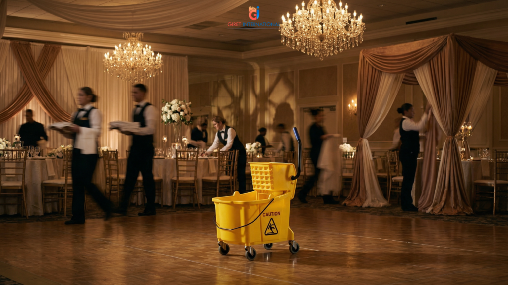 Wringer trolley for hotel housekeeping cleaning operations