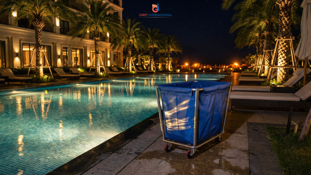 Heavy Duty Linen Trolley with 4 inch caster wheels hotel use