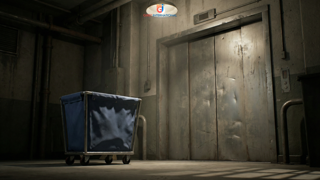 Heavy Duty Linen Trolley with blue canvas bag for hotel housekeeping