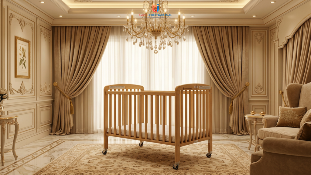 Luxury hospitality baby cot for hotels with modern room setup
