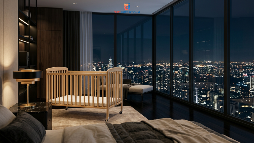 Modern baby cot for hotels with elegant hospitality styling