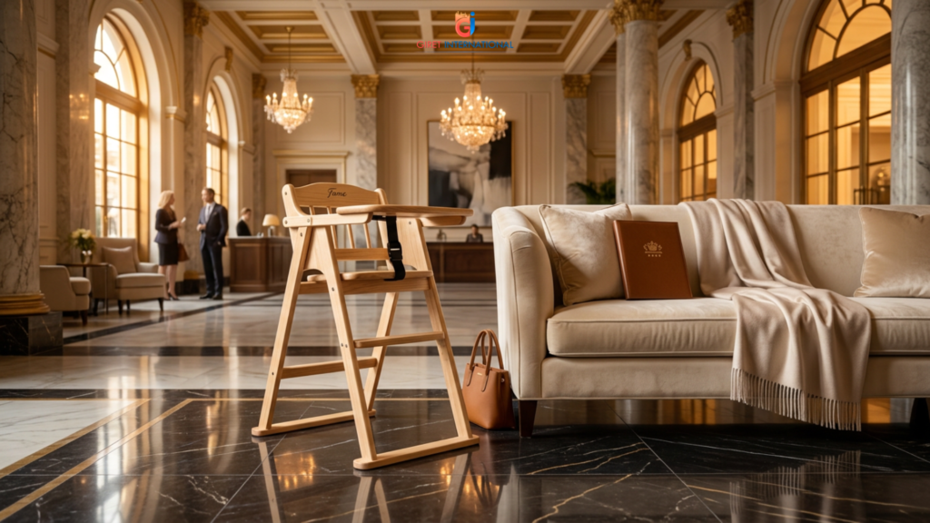 Foldable baby chair for hotels with stylish hospitality design
