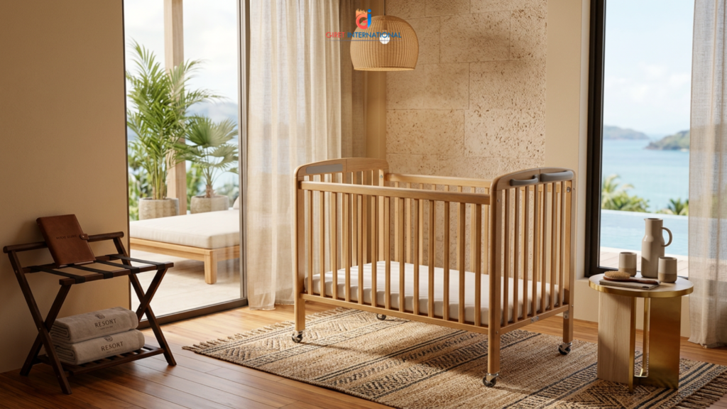 Premium hospitality baby cot setup in five star hotel suite